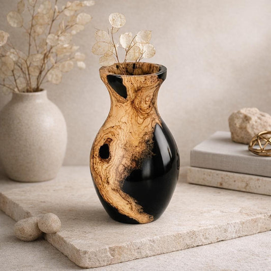 Olive Wood Epoxy Vase – Handcrafted Natural Wood Art Home Decor