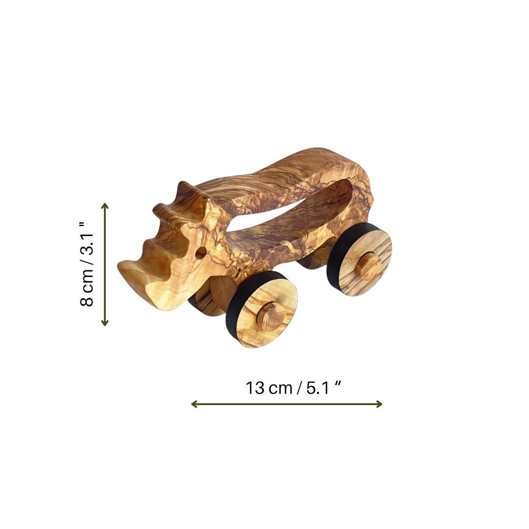 Personalized Olive Wood Toy Rhino, Natural Safe Baby Toy