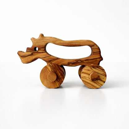 Personalized Olive Wood Toy Rhino, Natural Safe Baby Toy