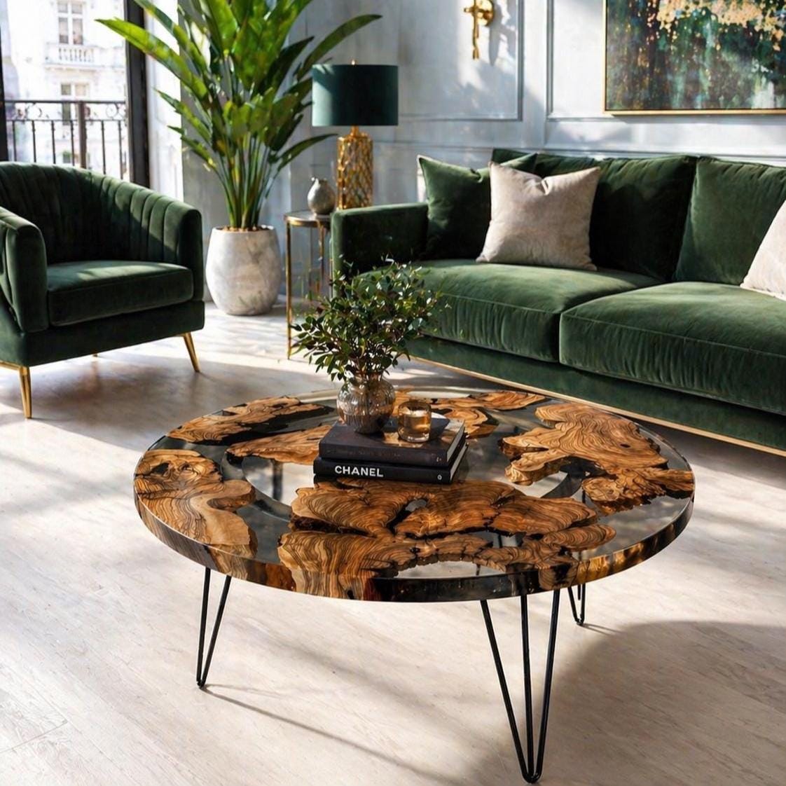 Handmade Clear Epoxy Resin Coffee Table | Olive Wood Inlay