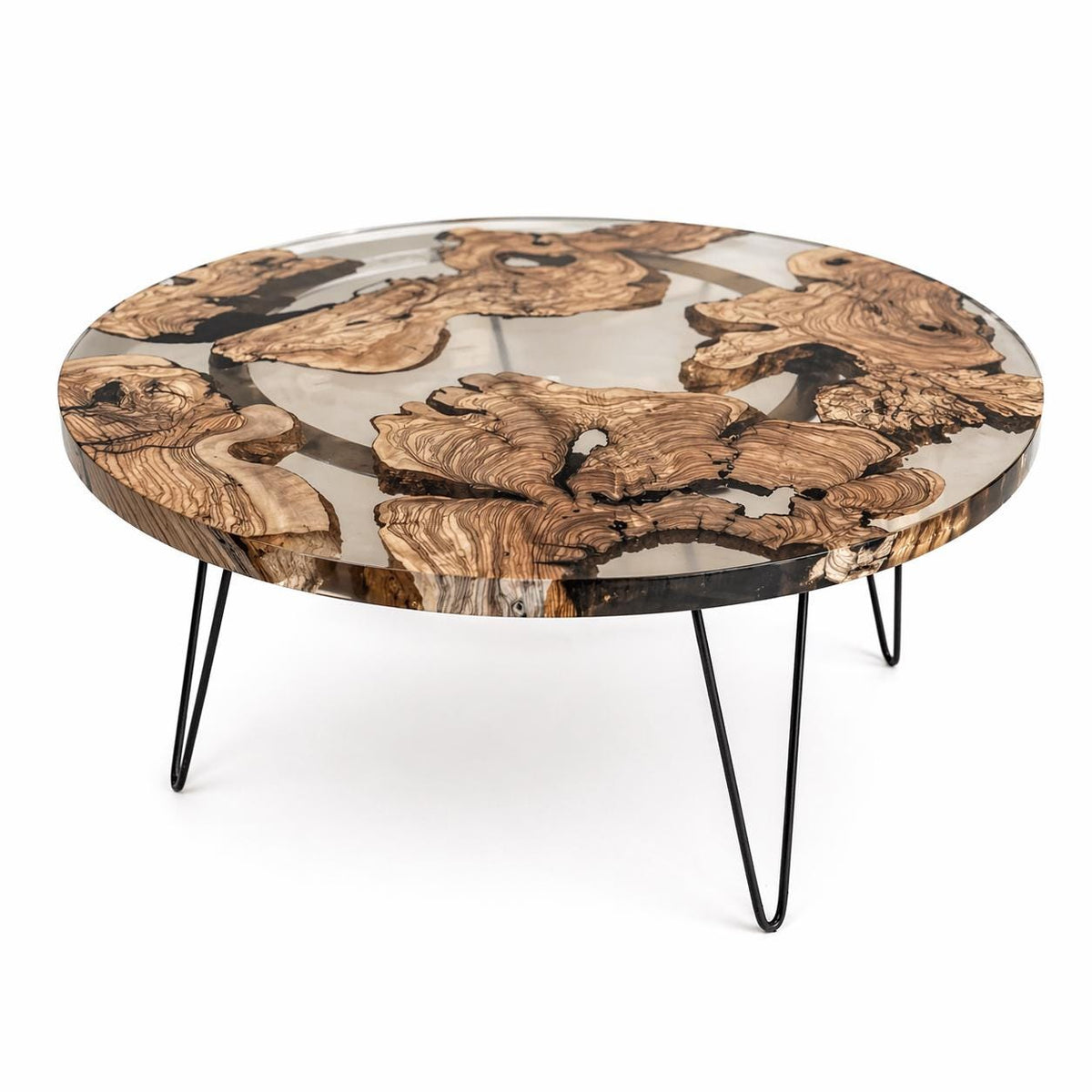 Handmade Clear Epoxy Resin Coffee Table | Olive Wood Inlay