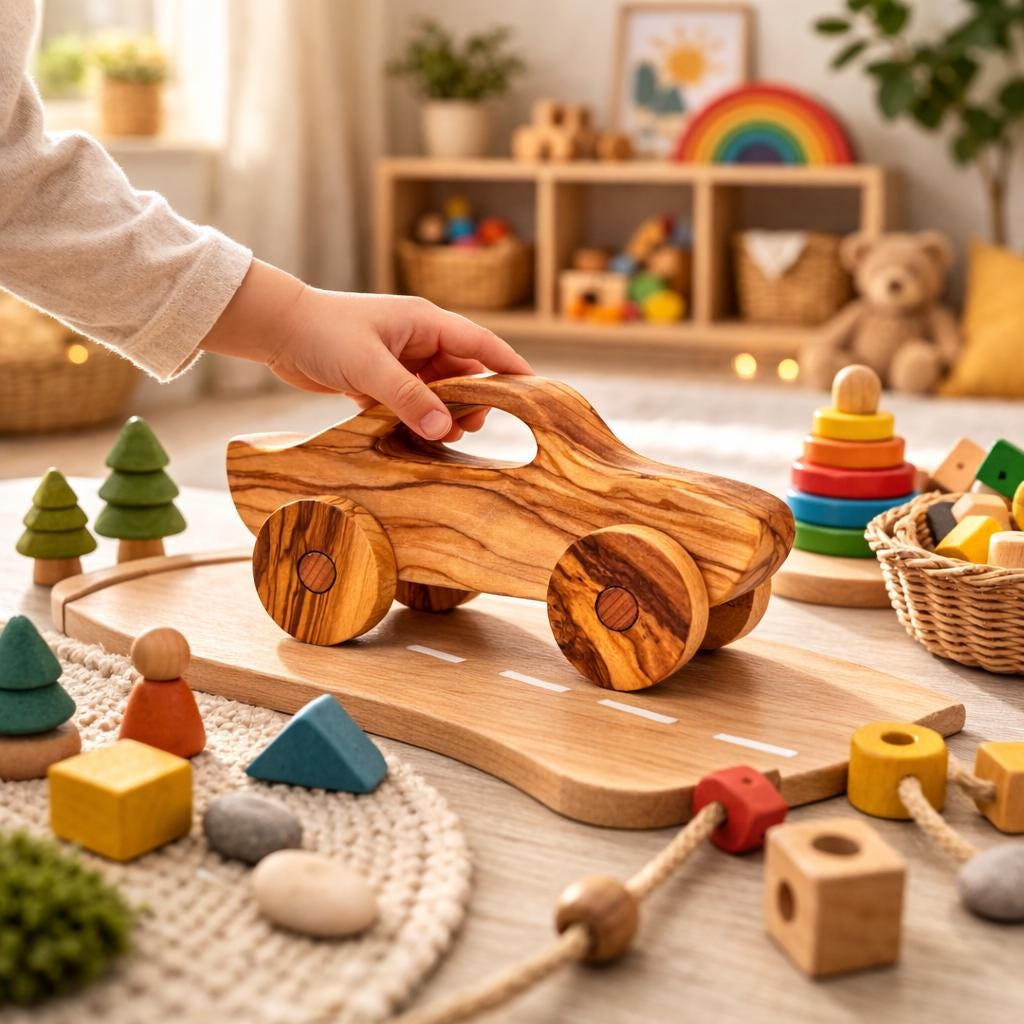 Olive Wood Toy Car, Natural Eco-Friendly Play