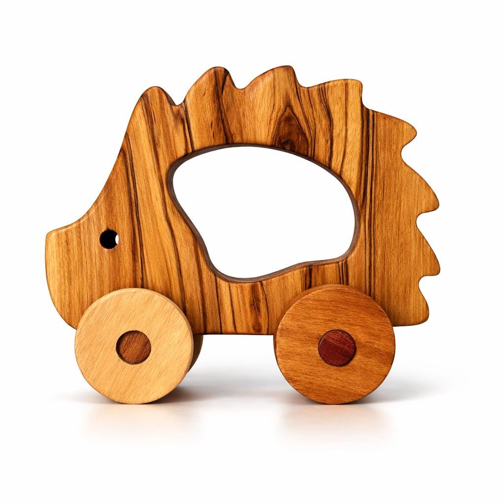 Olive Wood Montessori Push Toy, Eco-Friendly Baby Shower Gift