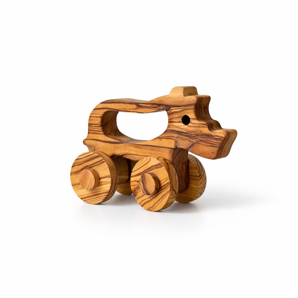 Personalized Olive Wood Toy Rhino, Natural Safe Baby Toy
