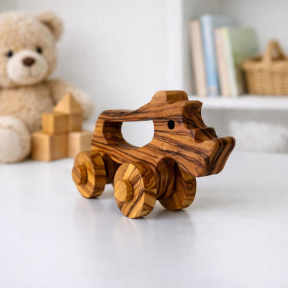 Personalized Olive Wood Toy Rhino, Natural Safe Baby Toy