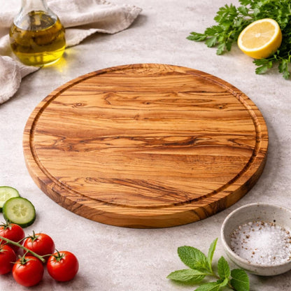 Personalized Olive Wood Round Pizza and Steak Board