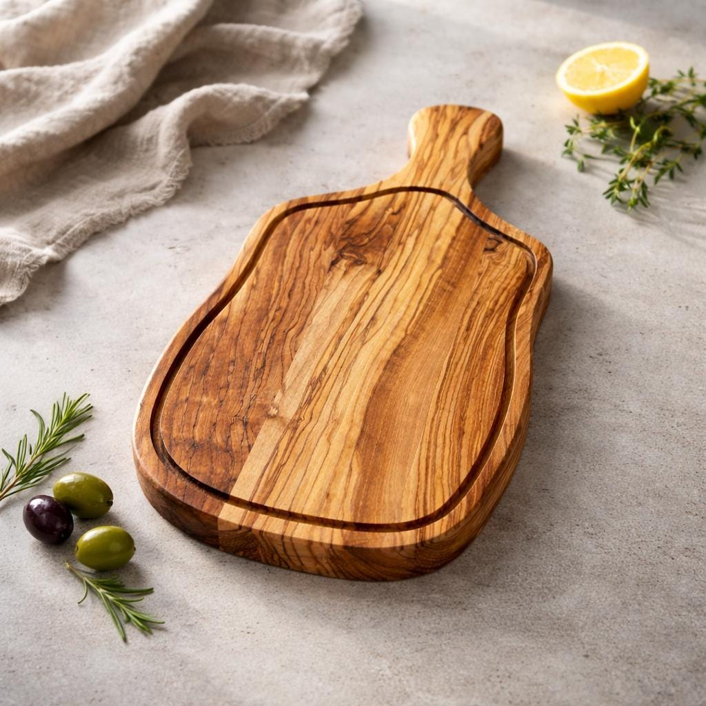 Olive Wood Steak Board, Unique Wooden Cutting Board,