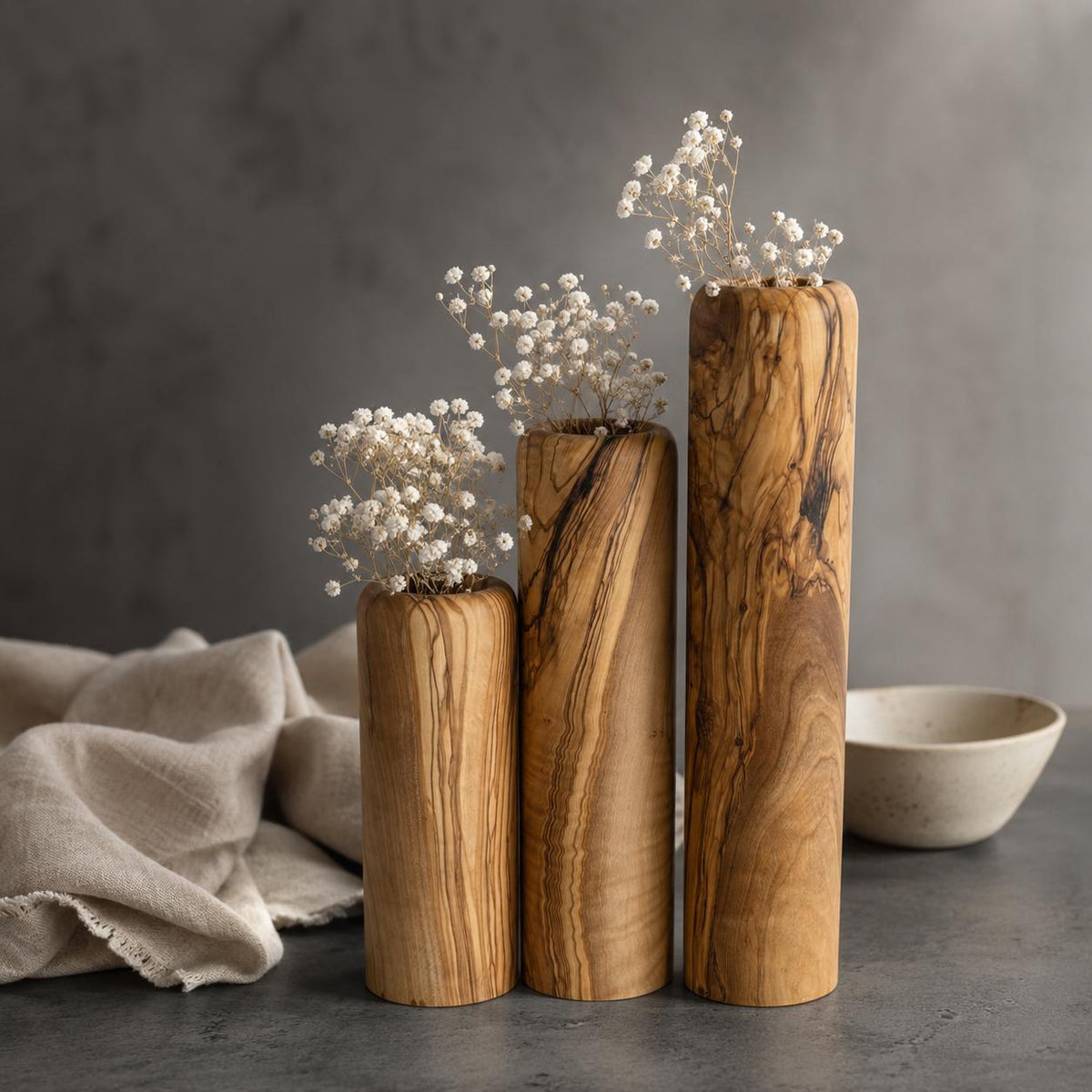 Olive Wood Minimalist Vase Set | Olive Wood Vases | Gift for The Home