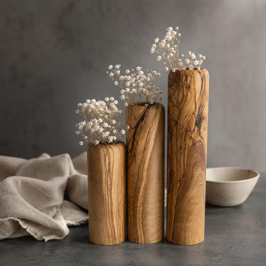 Ensemble de vases minimalistes en bois d'olivier | Vases en bois d'olivier | Cadeau pour la maison