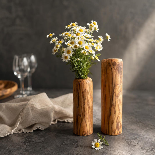 Ensemble de vases minimalistes en bois d'olivier | Vases en bois d'olivier | Cadeau pour la maison