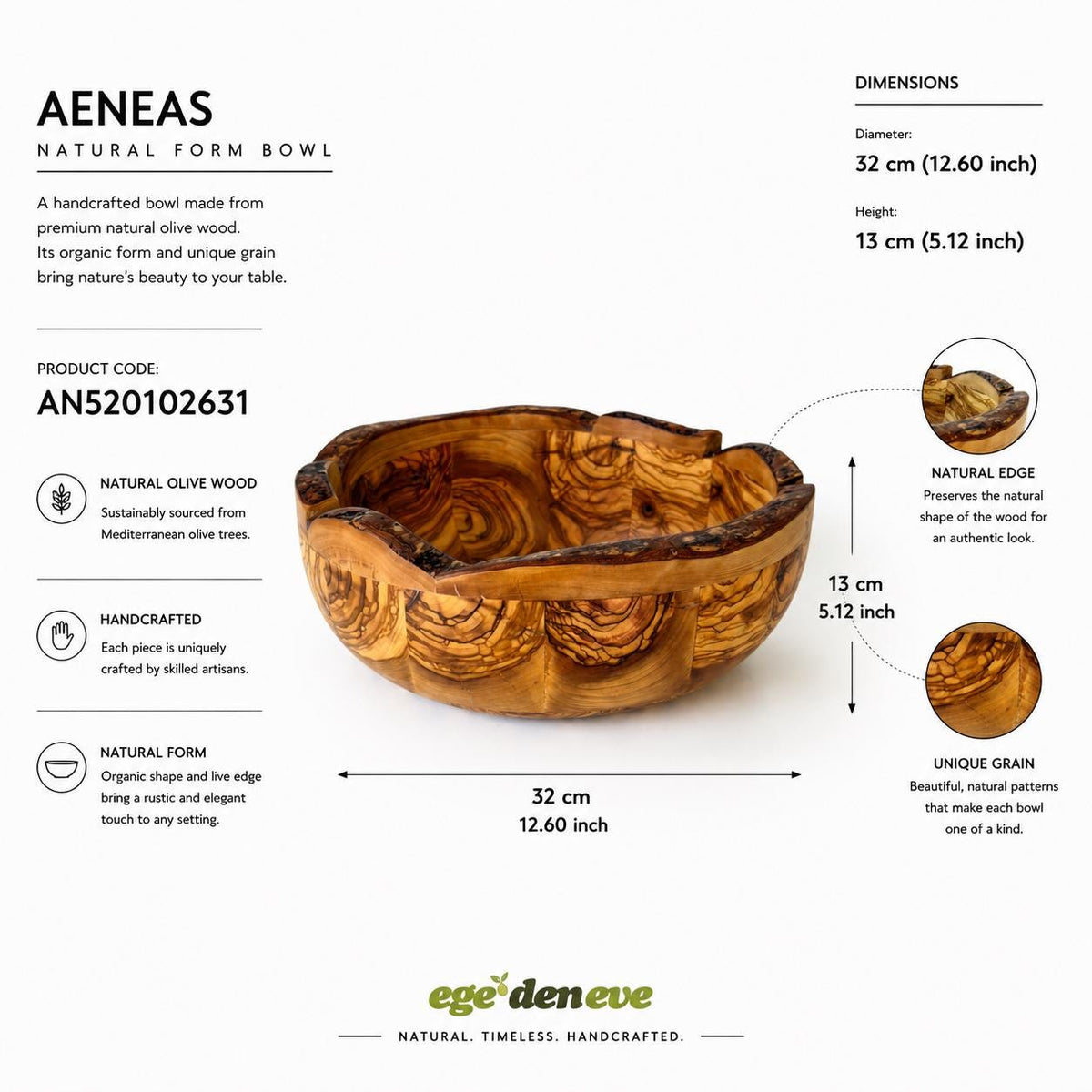 Handcrafted Olive Wood Bowl – Natural Form Rustic Serving Centerpiece – Mediterranean Kitchen Decor