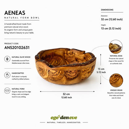 Handcrafted Olive Wood Bowl – Natural Form Rustic Serving Centerpiece – Mediterranean Kitchen Decor