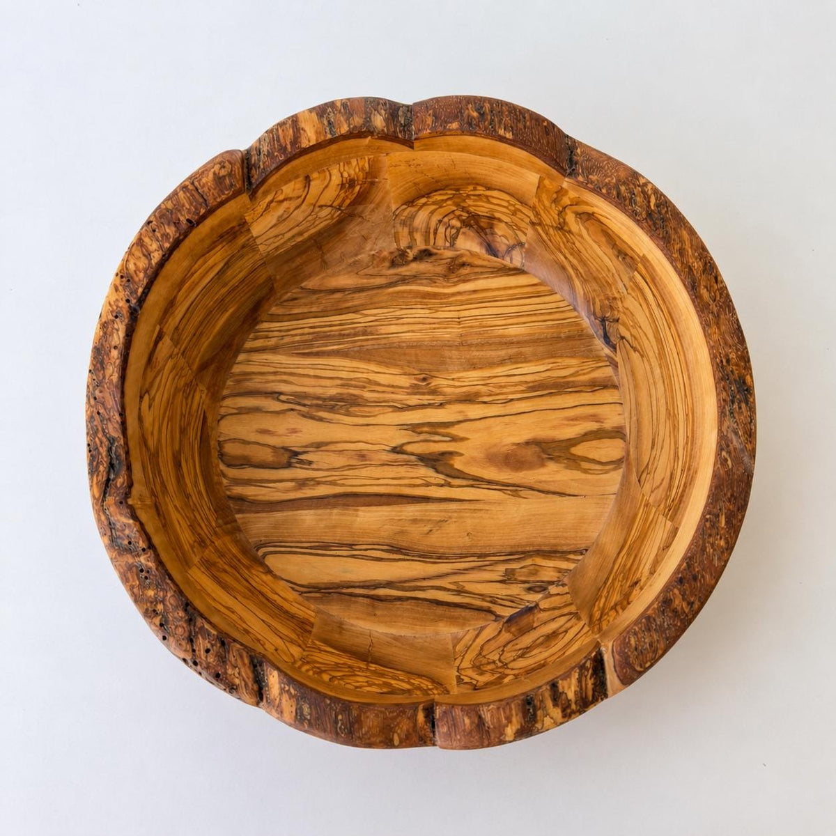 Handcrafted Olive Wood Bowl – Natural Form Rustic Serving Centerpiece – Mediterranean Kitchen Decor