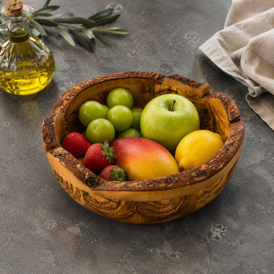 Handcrafted Olive Wood Bowl – Natural Form Rustic Serving Centerpiece – Mediterranean Kitchen Decor