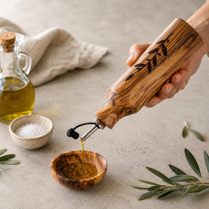 Olive Wood Oil and Vinegar Bottle - Elegant and Functional Kitchen Decor