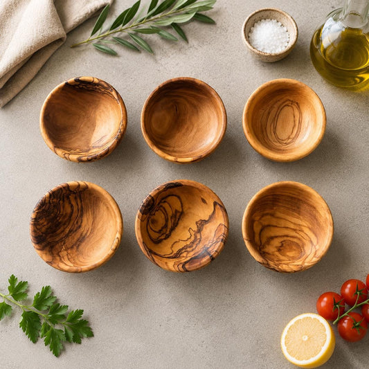 Mini-coupelles en bois d'olivier | Vaisselle de Noël