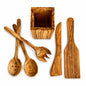 Handcrafted Olive Wood Kitchen Utensil Set, 6-Piece with Holder
