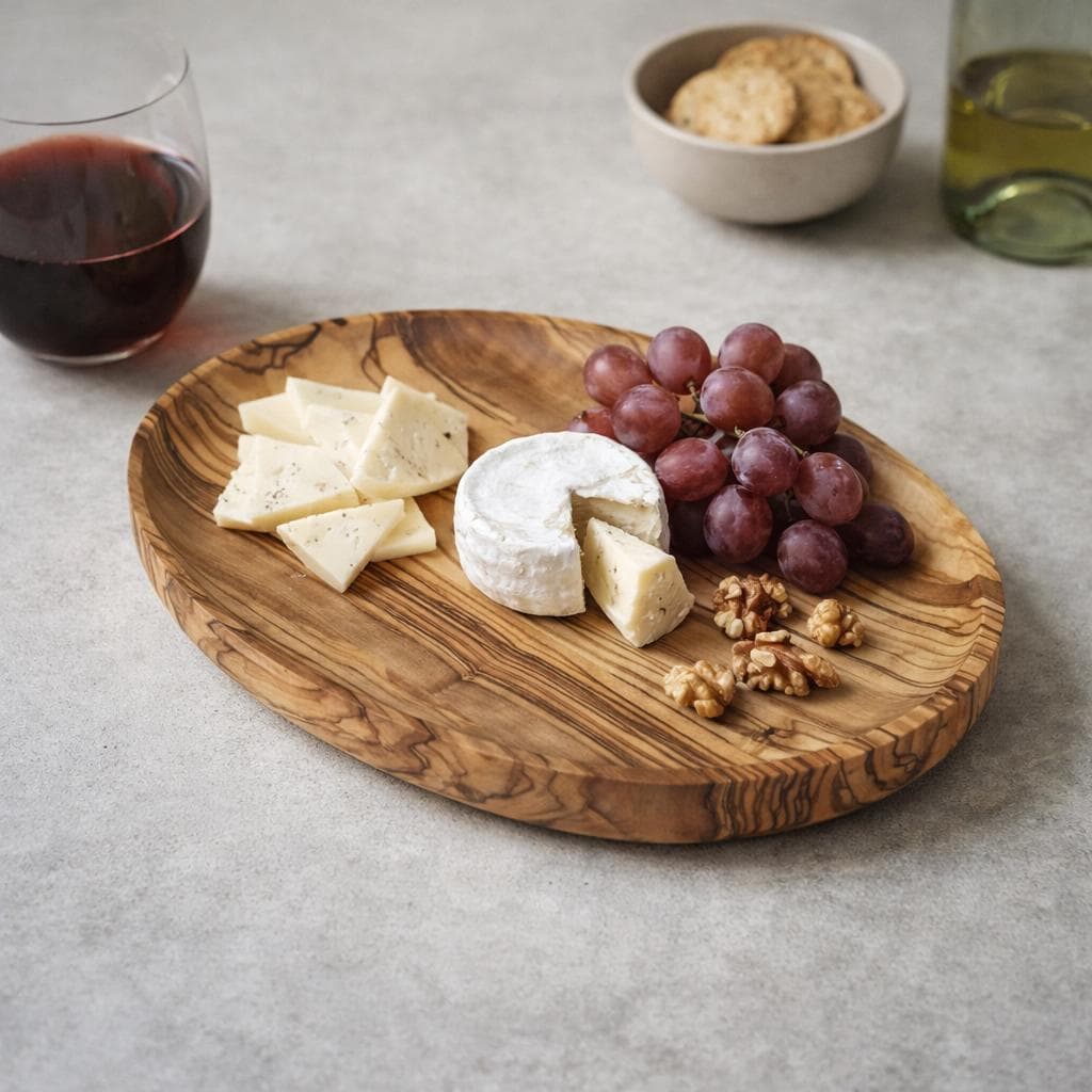 Handcrafted Olive Wood Oval Snack Plate | Natural Serving Dish for Appetizers, Nuts, and Sweets