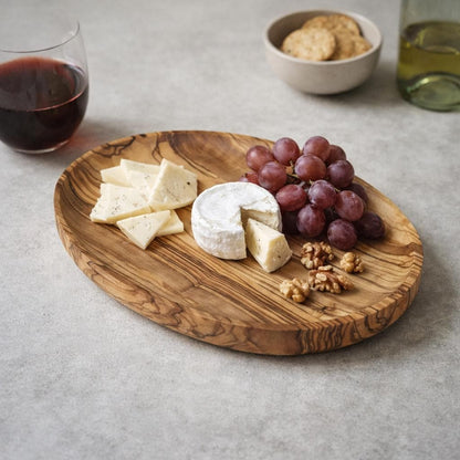 Handcrafted Olive Wood Oval Snack Plate | Natural Serving Dish for Appetizers, Nuts, and Sweets