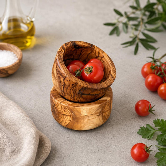 Handcrafted Olive Wood Snack Bowl – Rustic Mediterranean Serving Dish