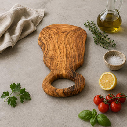 Modern Olive Wood Cutting Board, Turkish Aegean Olive Oil Finish