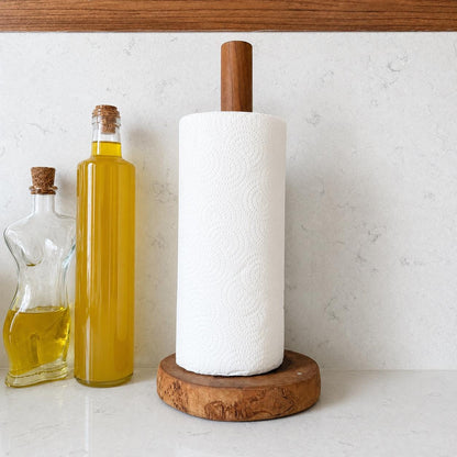 Handcrafted Olive Wood Paper Towel Holder – Rustic Farmhouse Kitchen Organizer