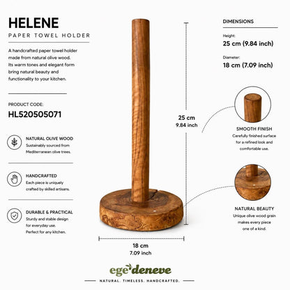 Handcrafted Olive Wood Paper Towel Holder – Rustic Farmhouse Kitchen Organizer