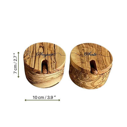 Personalized Olive Wood Spice Bowl with Spoon, Hand-Carved Salt Cellar
