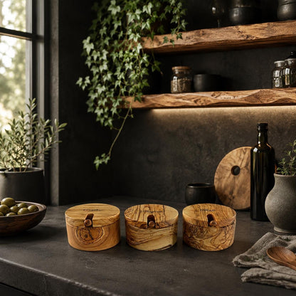 Personalized Olive Wooden Spice Bowl Set | Salt , Sugar Bowl with Spoon