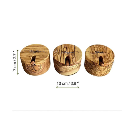 Personalized Olive Wooden Spice Bowl Set | Salt , Sugar Bowl with Spoon