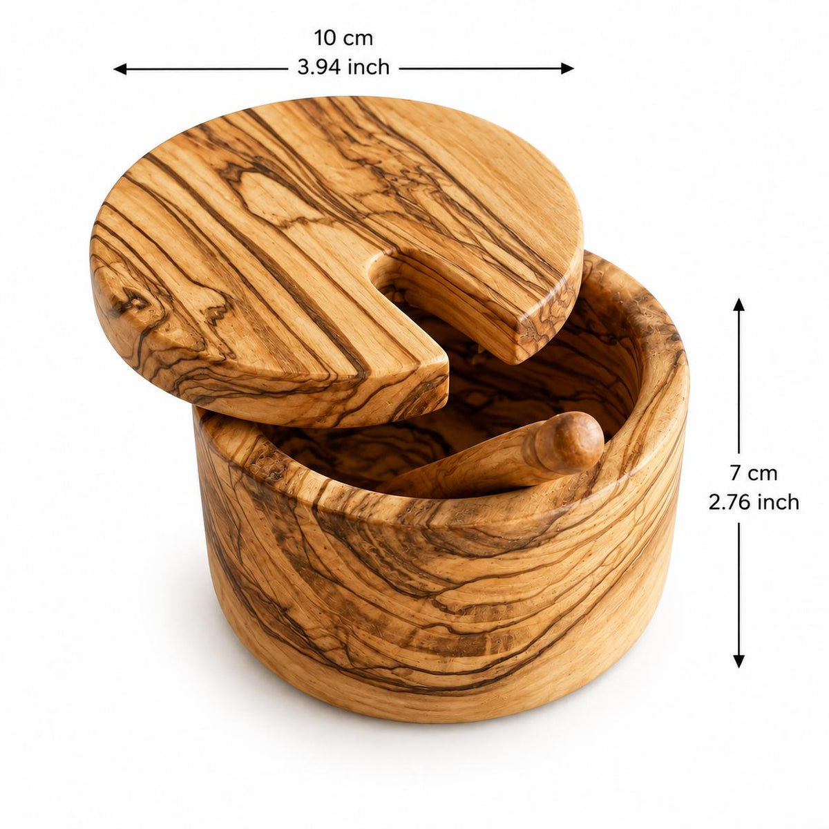 Personalized Olive Wood Salt Bowl with Spoon and Lid