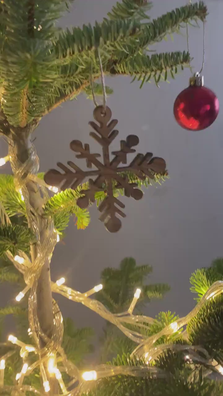 Olive Wood Snowflake Christmas Ornaments, Wooden Christmas Ornaments