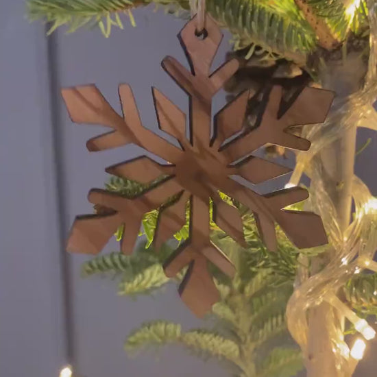 Olive Wood Snowflake Christmas Ornaments, Wooden Christmas Ornaments