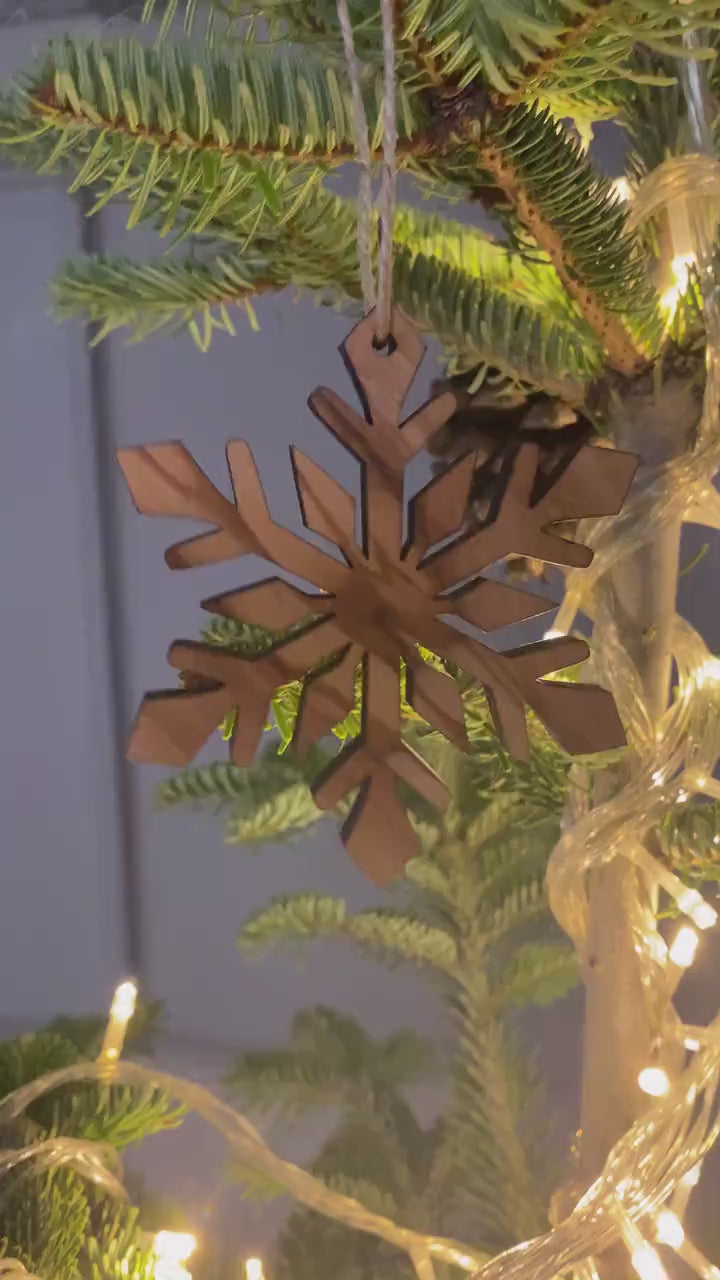 Olive Wood Snowflake Christmas Ornaments, Wooden Christmas Ornaments