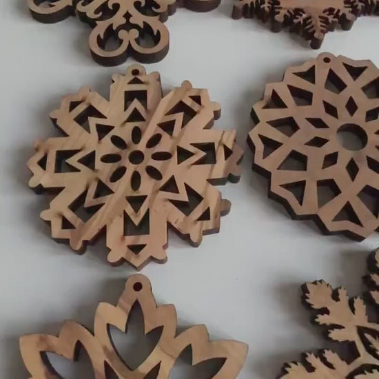 Unique Olive Wood Christmas Ornaments | 30 Snowflake Designs for Holiday Decoration | Wood Christmas Ornaments | Olive Wood Christmas Favors