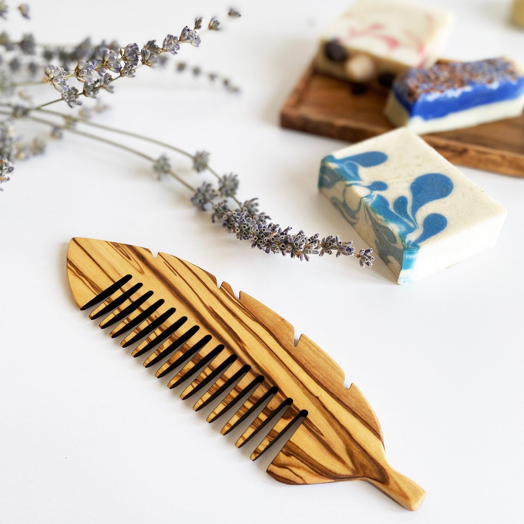 Olive Wood Wide Tine Comb, Handmade Wooden Beauty Comb, Authentic Hairbrush, Natural Wood Tine Comb, Live Wood Comb