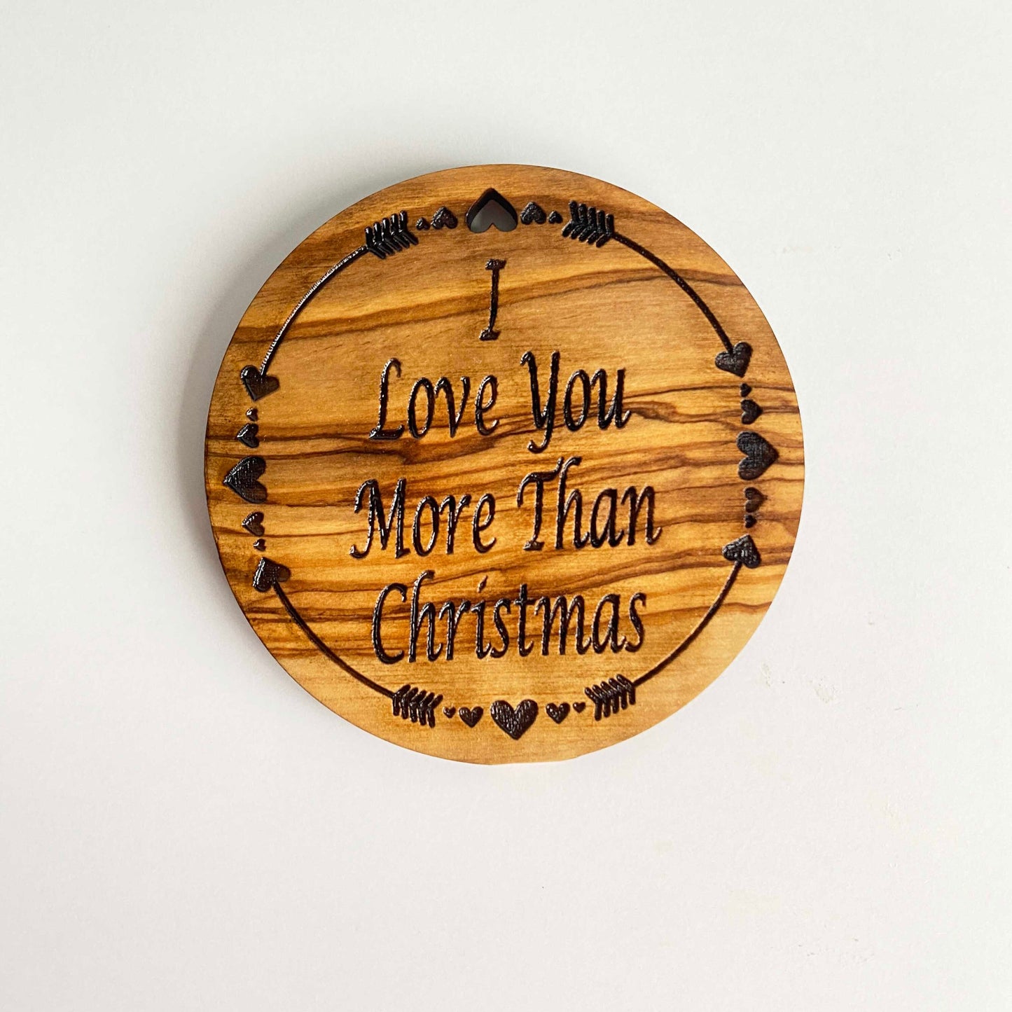 Olive Wood Christmas Ornaments, Wooden Engraved Ornaments Set, Olive Wood Christmas Favors Bundle