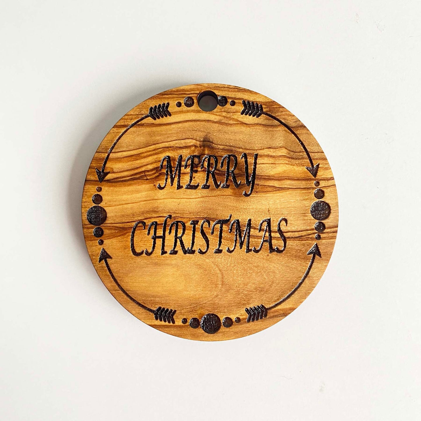 Olive Wood Christmas Ornaments, Wooden Engraved Ornaments Set, Olive Wood Christmas Favors Bundle