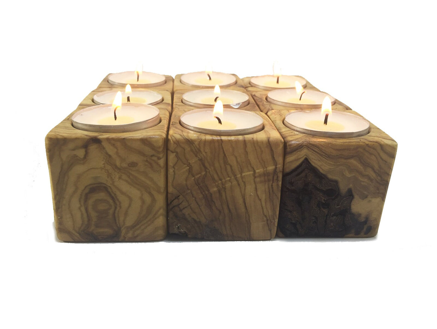 Wooden Cubic Candle Holders, Elegant Olive Wood Tealight Holders, Single - Double - Triple