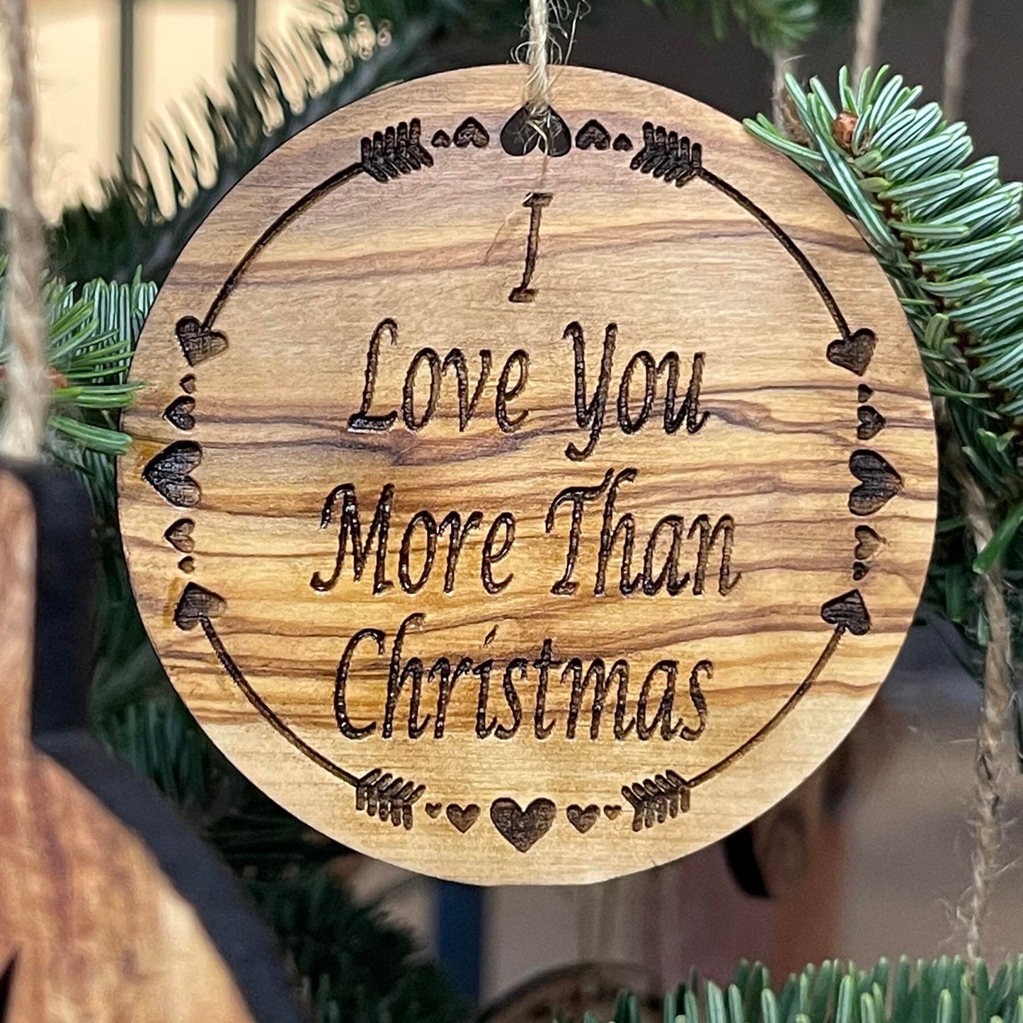 Olive Wood Christmas Ornaments, Wooden Engraved Ornaments Set, Olive Wood Christmas Favors Bundle