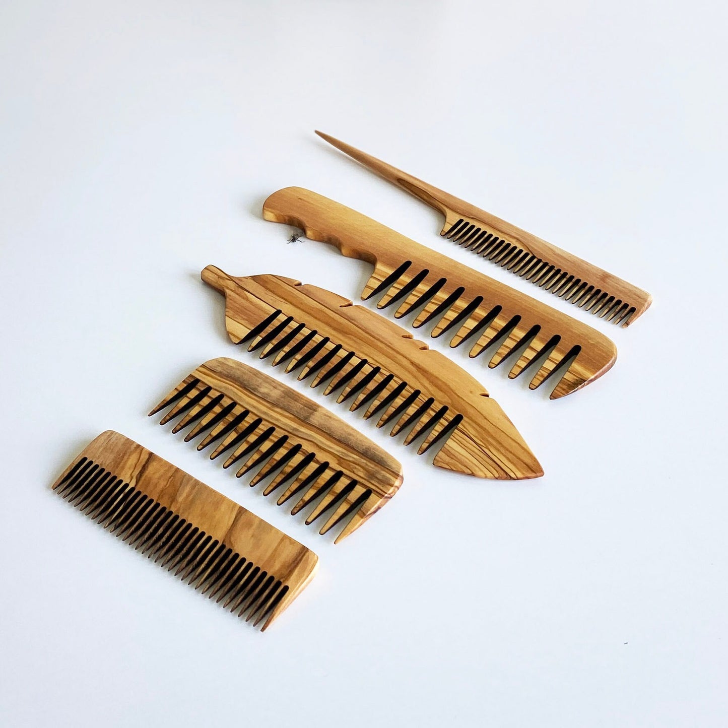 Olive Wood Beauty Comb Set of 5, Wooden Wide Tine Combs, Wooden Close Tine Combs, Authentic