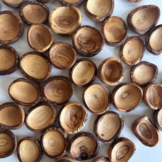 Deformed Olive Wood Rustic Mini Bowls in Bulk, Rustic Tiny Dishes