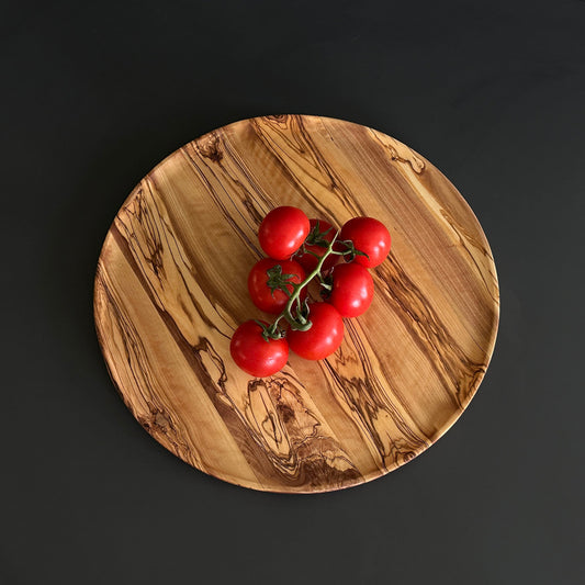 Olive Wood Shallow Serving Plates, Wooden Plates for Food